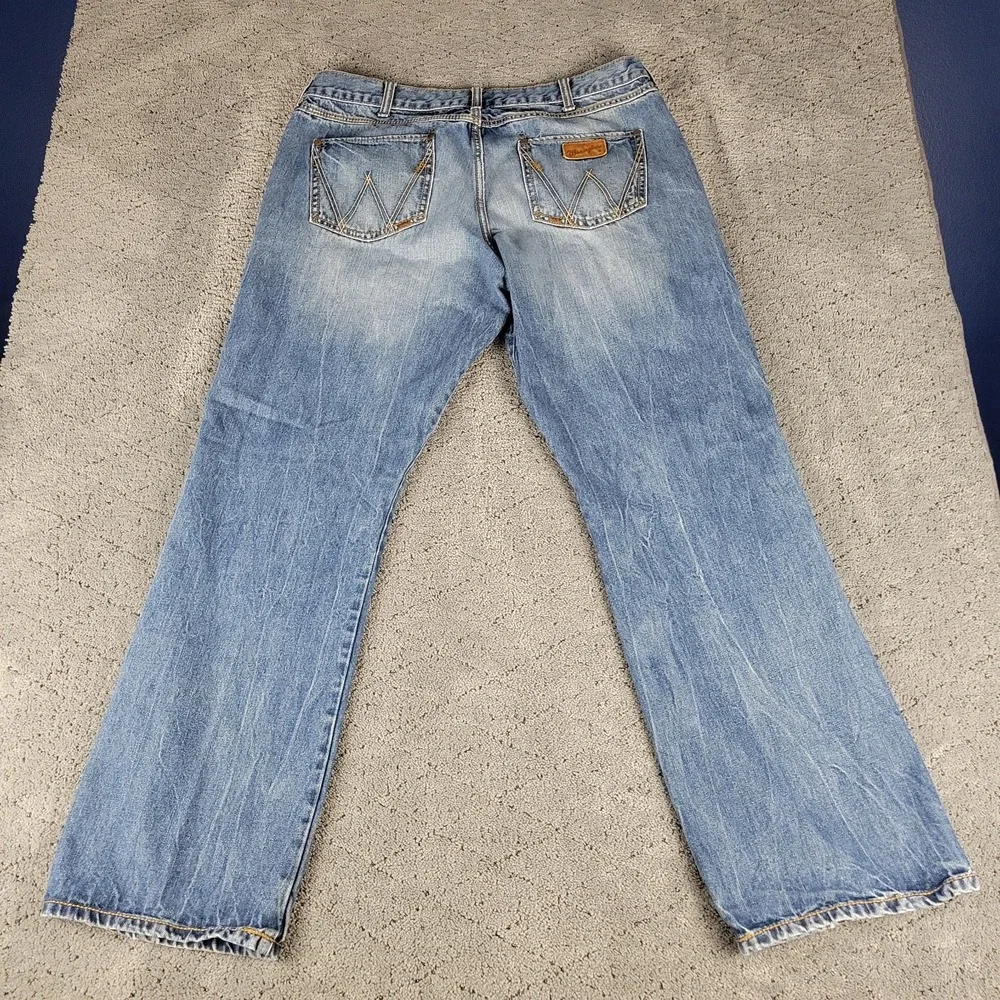 Wrangler Retro Jeans Mens 38x34 Blue Relaxed Boot Whisker Bootcut Workwear Denim